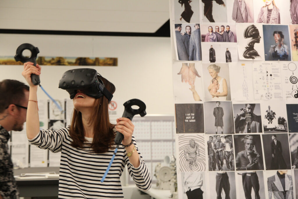 Woman wearing a VR headset